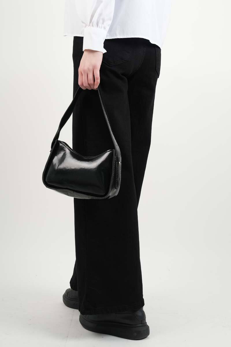 Bayan Bol Paça Kot Pantolon Palazzo Denim Siyah - 3