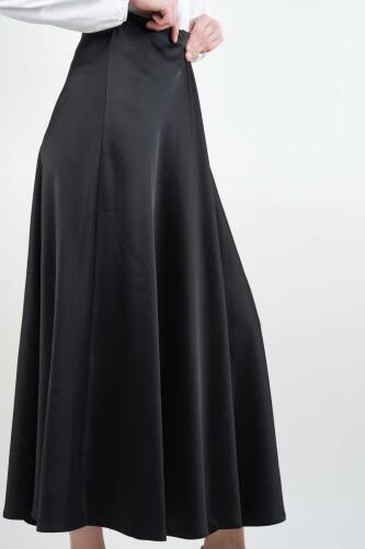 Bayan Çan Etek Düz Saten Etek Siyah - 3