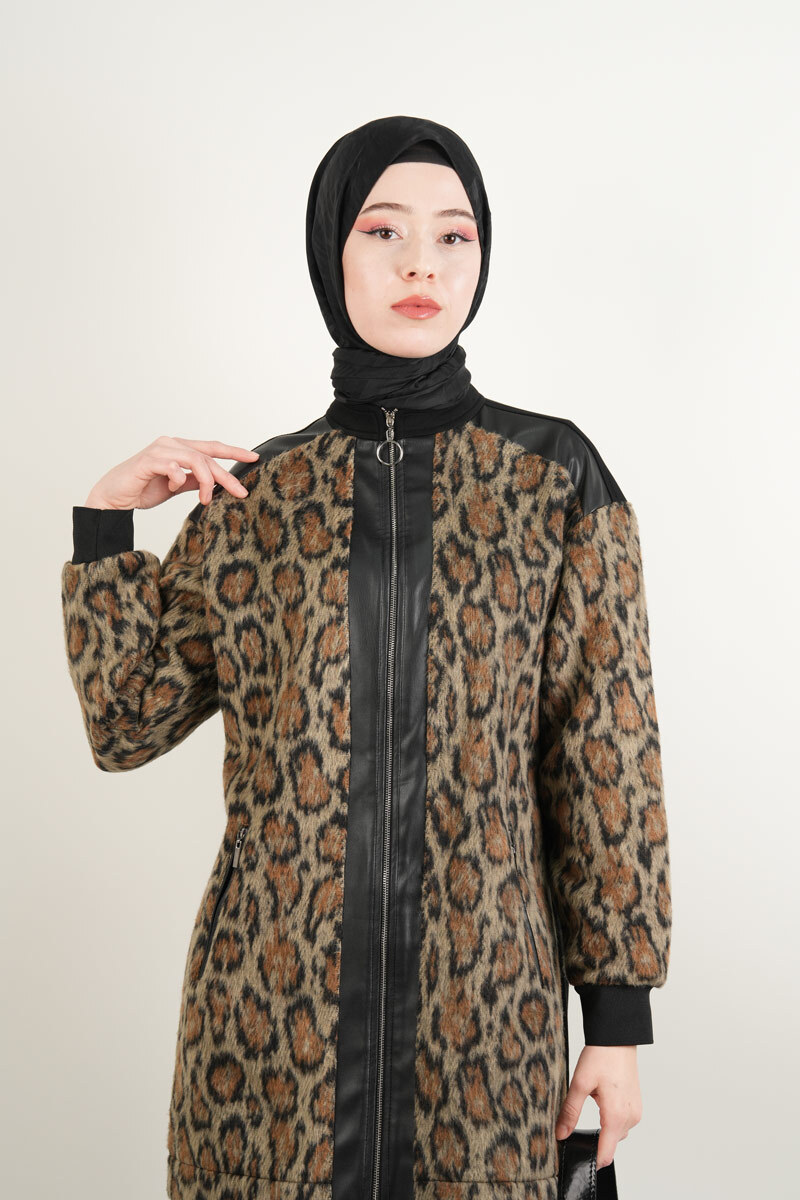 Bayan Deri Detaylı Takım Oysh Angora Leopar Takım Siyah - 4