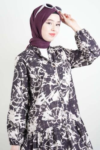 Bayan Elbise Orman Desen Elbise Lacivert - 2