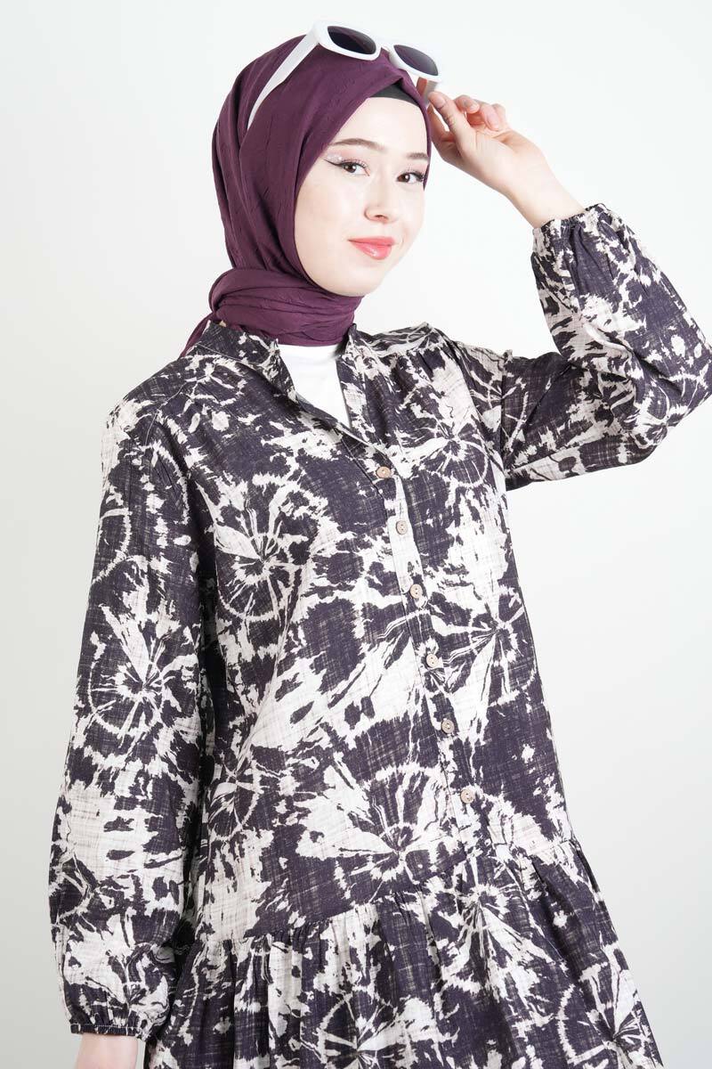 Bayan Elbise Orman Desen Elbise Lacivert - 2