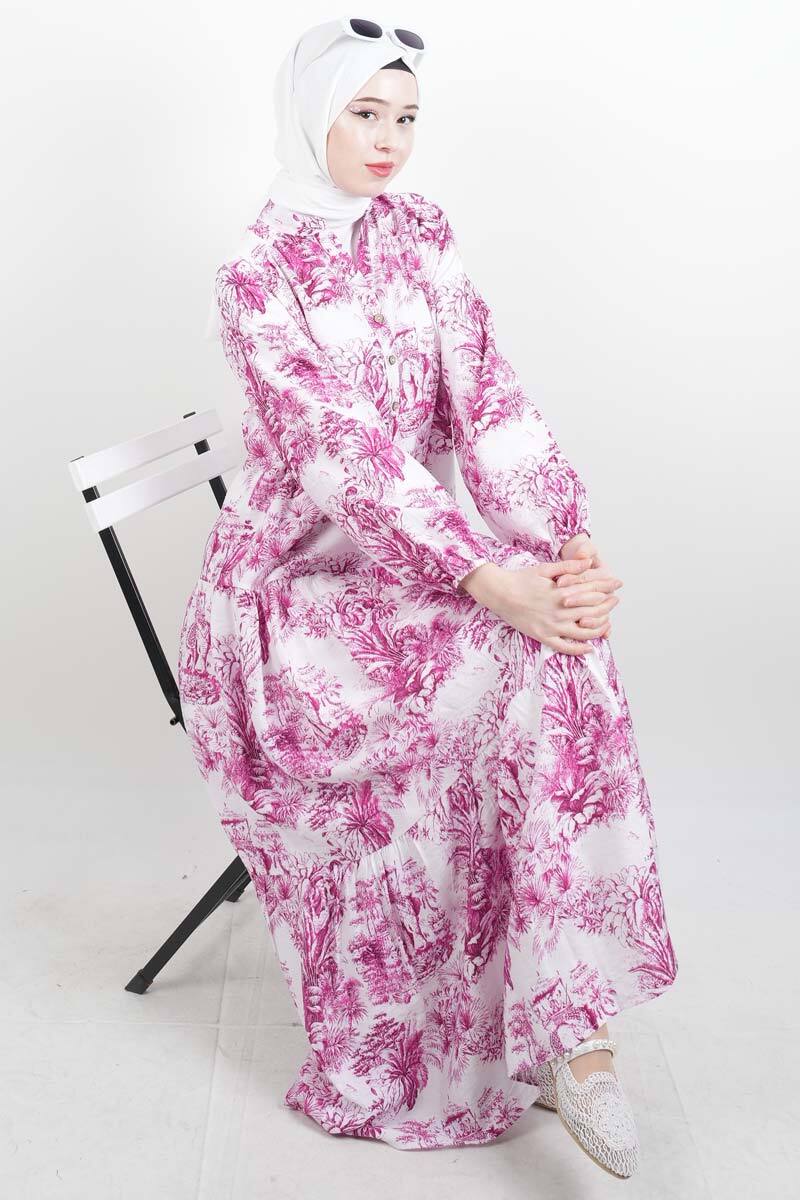 Bayan Elbise Orman Desen Elbise Pembe - 1