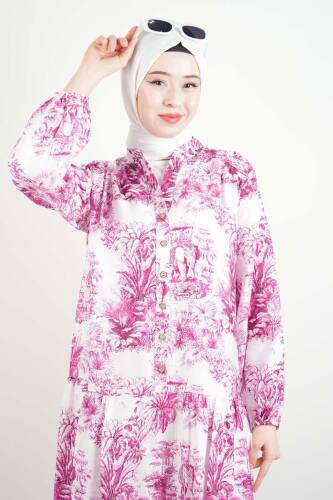 Bayan Elbise Orman Desen Elbise Pembe - 2