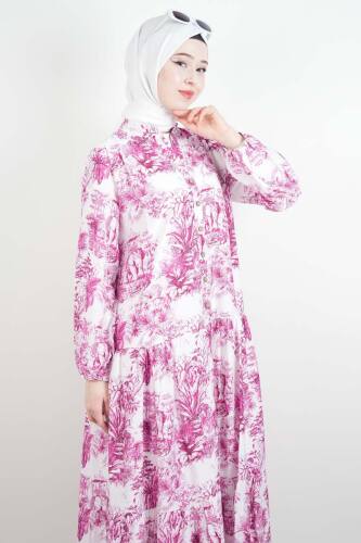 Bayan Elbise Orman Desen Elbise Pembe - 3