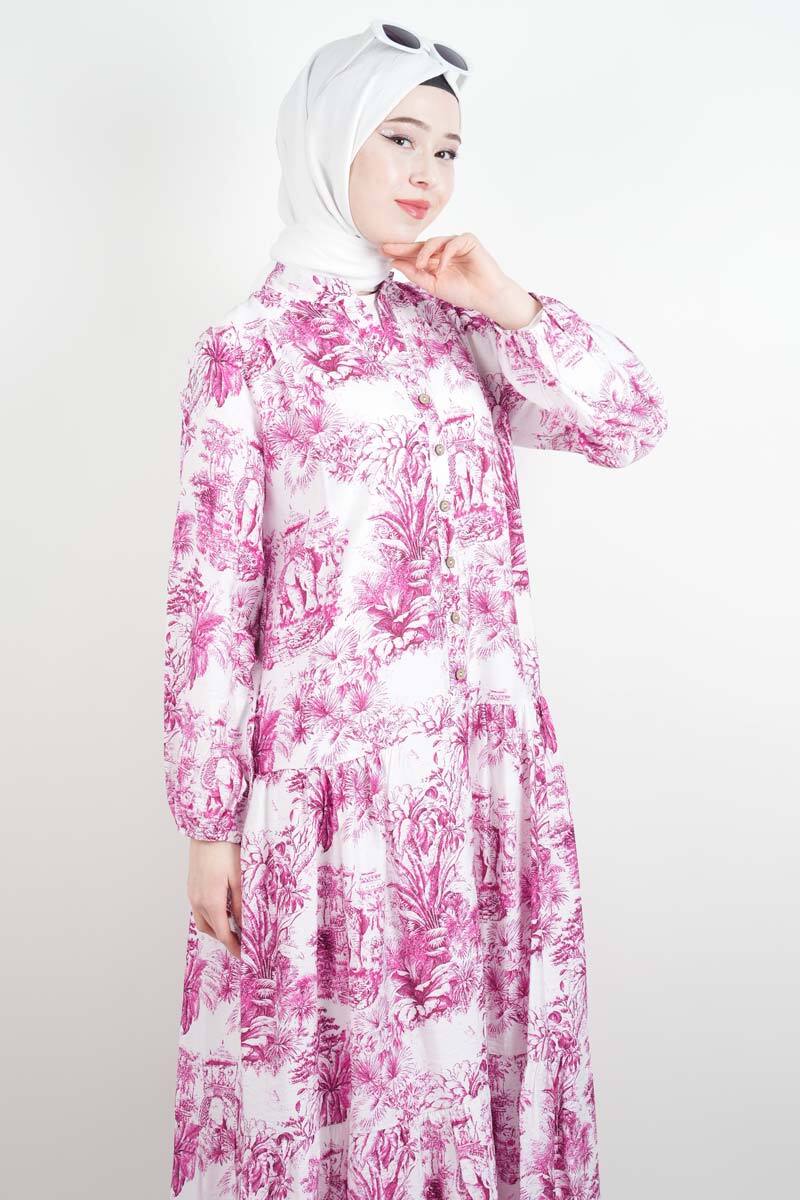 Bayan Elbise Orman Desen Elbise Pembe - 3