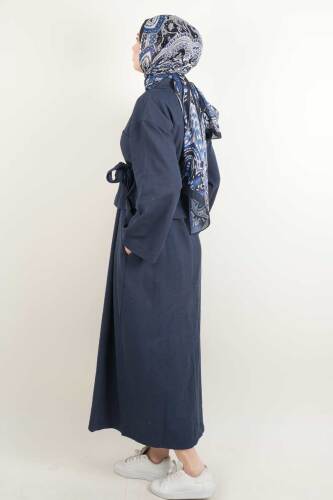 Bayan Gabardin Elbise Kısa Ceketli İnce Gabardin 2 li Takım Lacivert - 3