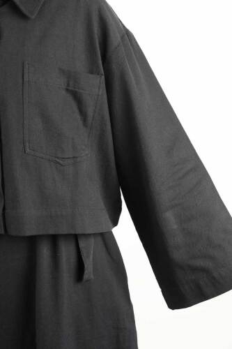 Bayan Gabardin Elbise Kısa Ceketli İnce Gabardin 2 li Takım Siyah - 4