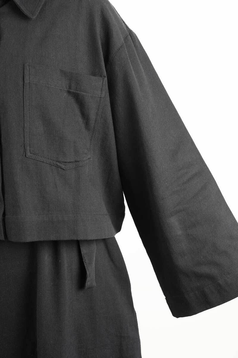 Bayan Gabardin Elbise Kısa Ceketli İnce Gabardin 2 li Takım Siyah - 4