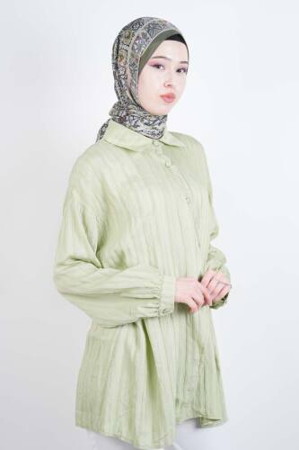 Bayan Gömlek Çapraz Düğmeli Yandan Bağlamalı Kimono Gömlek Yeşil - 3