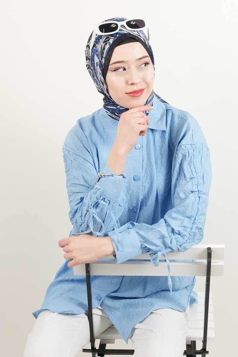 Bayan Gömlek - Kol Biyeli Gömlek Açık Mavi - 1