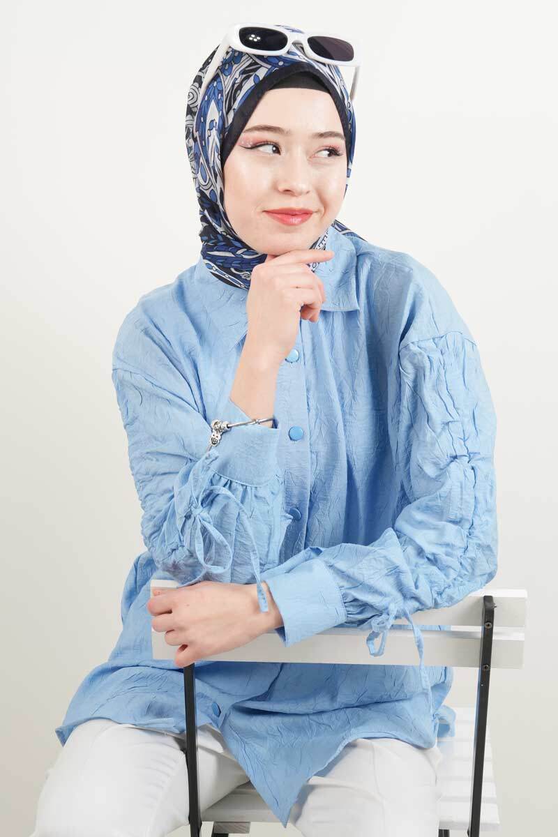 Bayan Gömlek - Kol Biyeli Gömlek Açık Mavi - 2