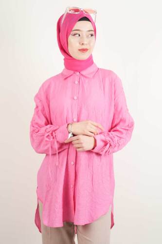 Bayan Gömlek - Kol Biyeli Gömlek Pembe 