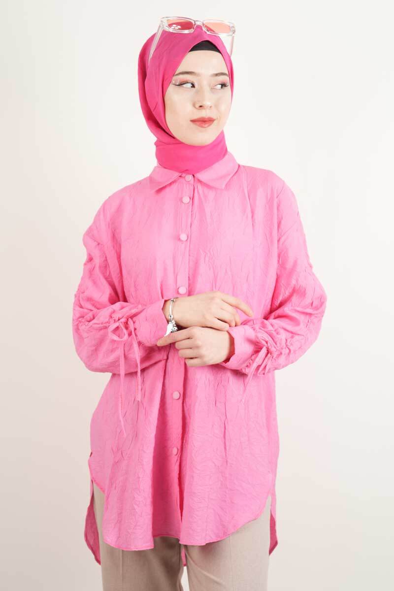 Bayan Gömlek - Kol Biyeli Gömlek Pembe - 1