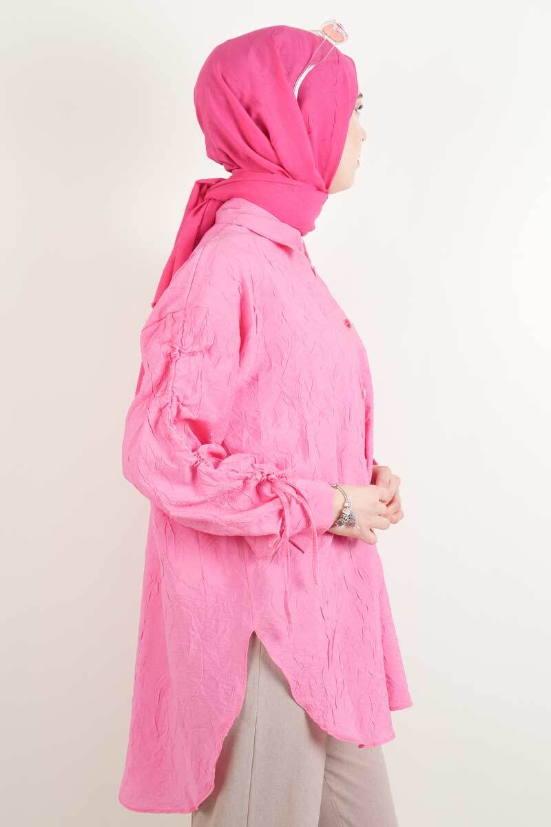 Bayan Gömlek - Kol Biyeli Gömlek Pembe - 3