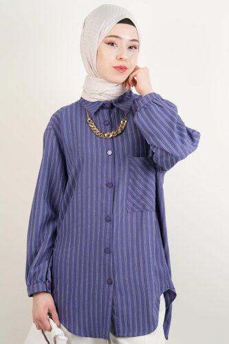 Bayan Gömlek -Kolyeli Rahat Kesim Gömlek Mor - 03Kız Kulesi Teks