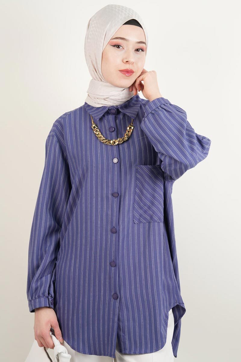 Bayan Gömlek -Kolyeli Rahat Kesim Gömlek Mor - 1