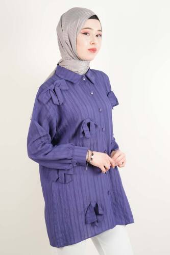 Bayan Gömlek - Ön Fiyonk Detaylı Gömlek Mor - 4