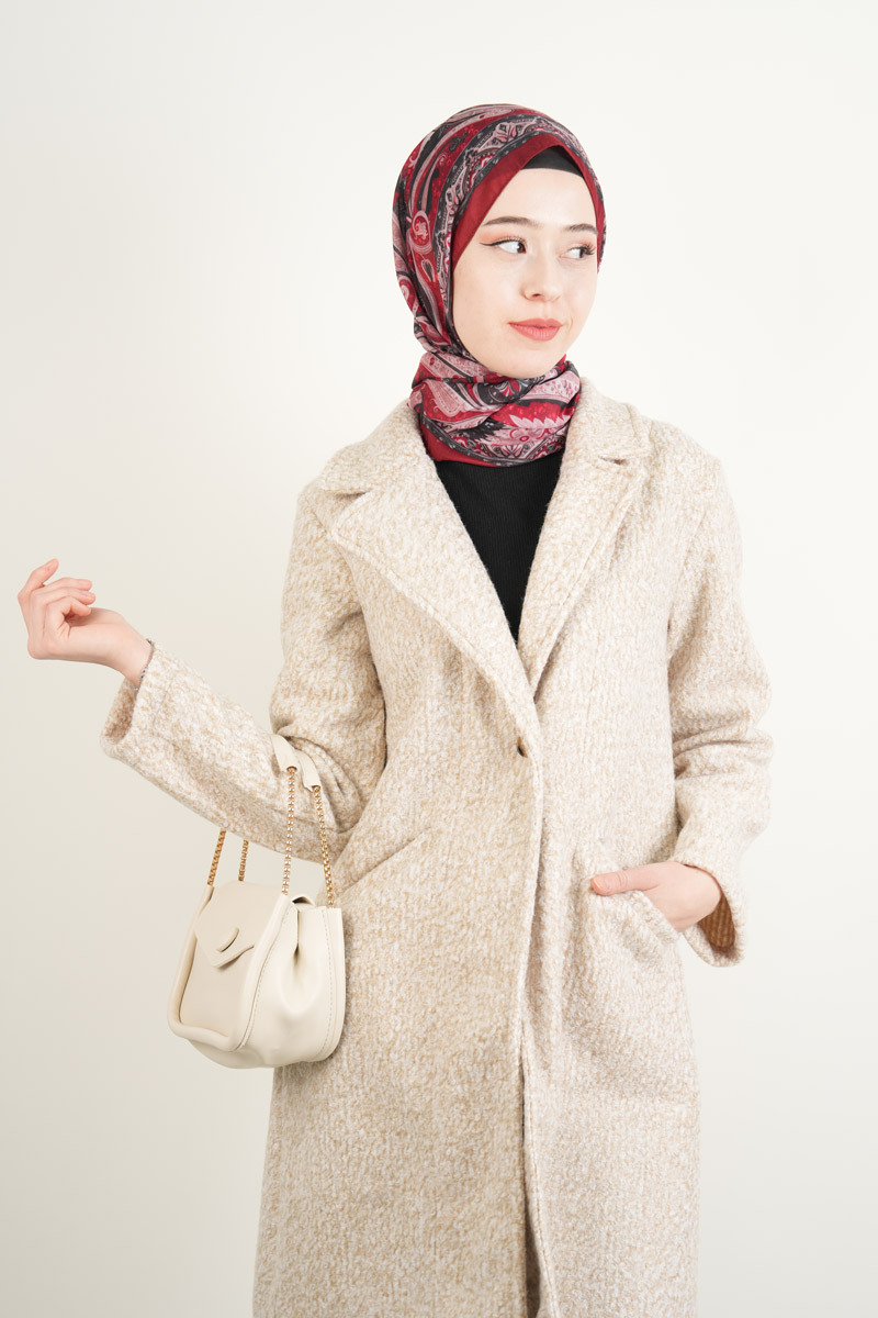 Bayan Kaban Tek Düğme Teddy Kaban Krem - 4