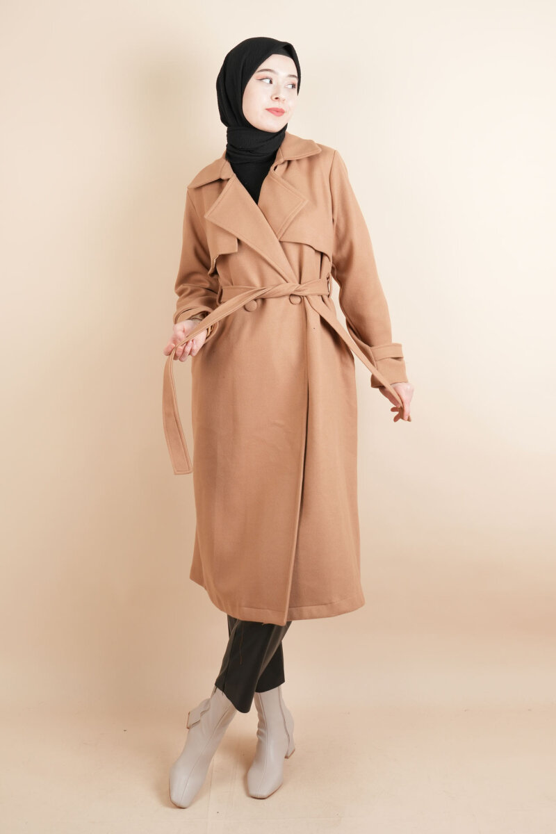 Bayan Kaşe Winter Koleksiyon Düğmeli Tesettür Kaşe Camel - 1