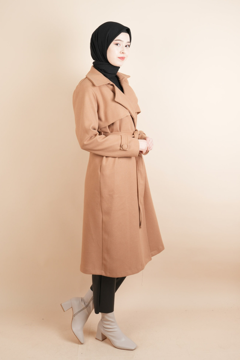 Bayan Kaşe Winter Koleksiyon Düğmeli Tesettür Kaşe Camel - 2