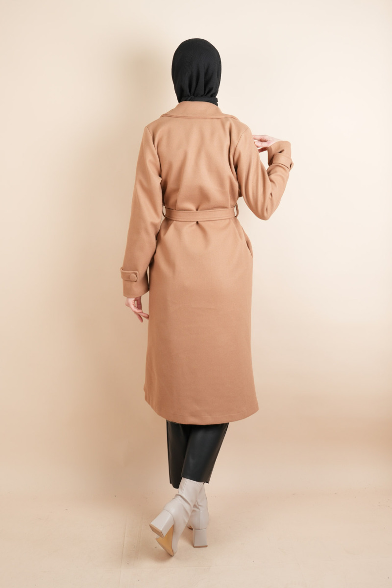 Bayan Kaşe Winter Koleksiyon Düğmeli Tesettür Kaşe Camel - 3