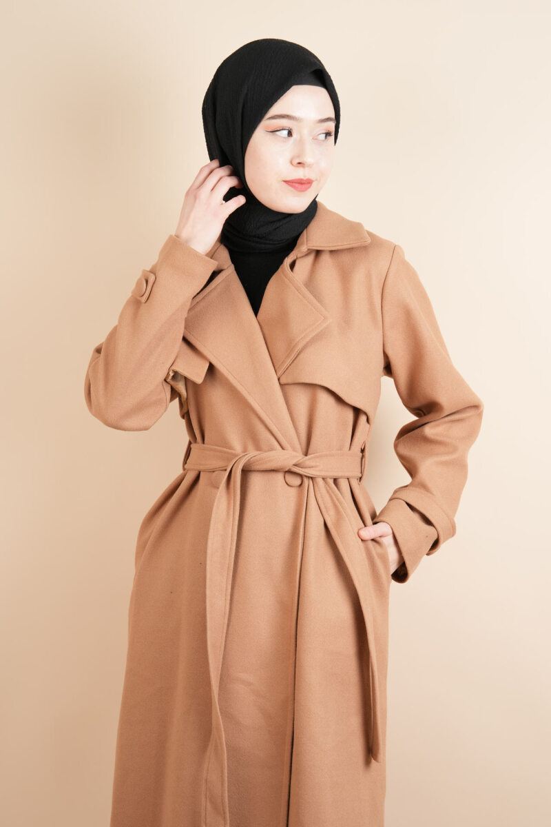 Bayan Kaşe Winter Koleksiyon Düğmeli Tesettür Kaşe Camel - 4