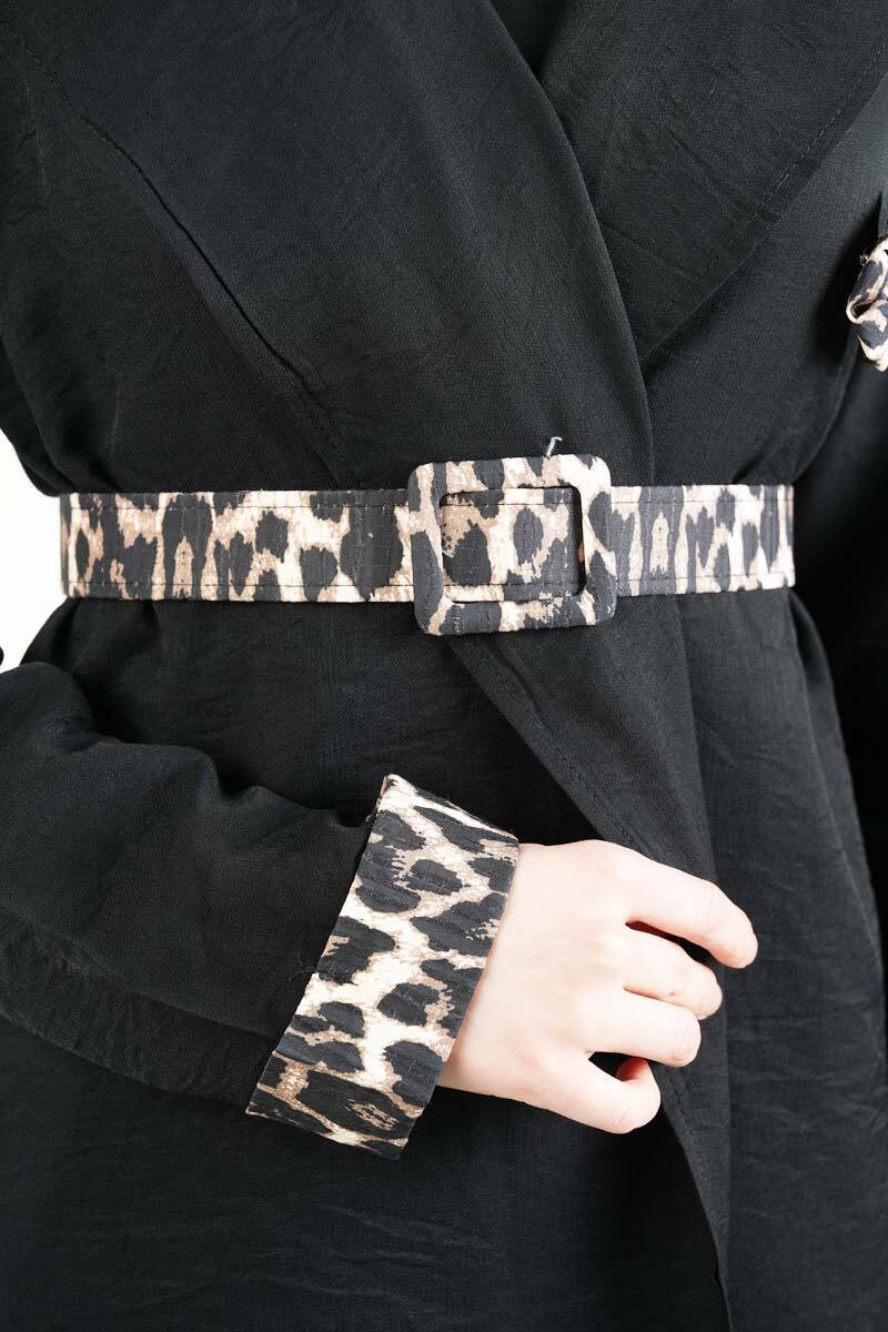 Bayan Keten 2 Li Takım Leopar Detaylı Takım Siyah - 4