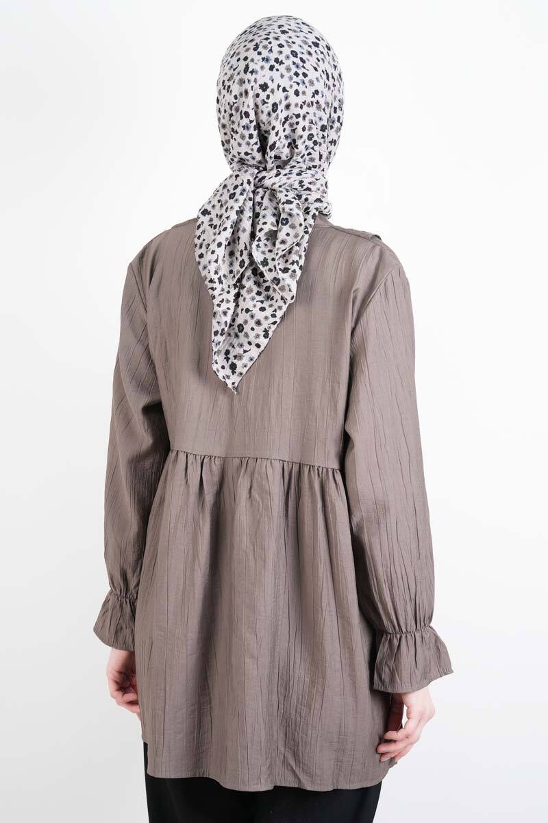 Bayan Kimono Ceket Ön V Fırfırlı Çilek Ceket Açık Kahverengi - 3