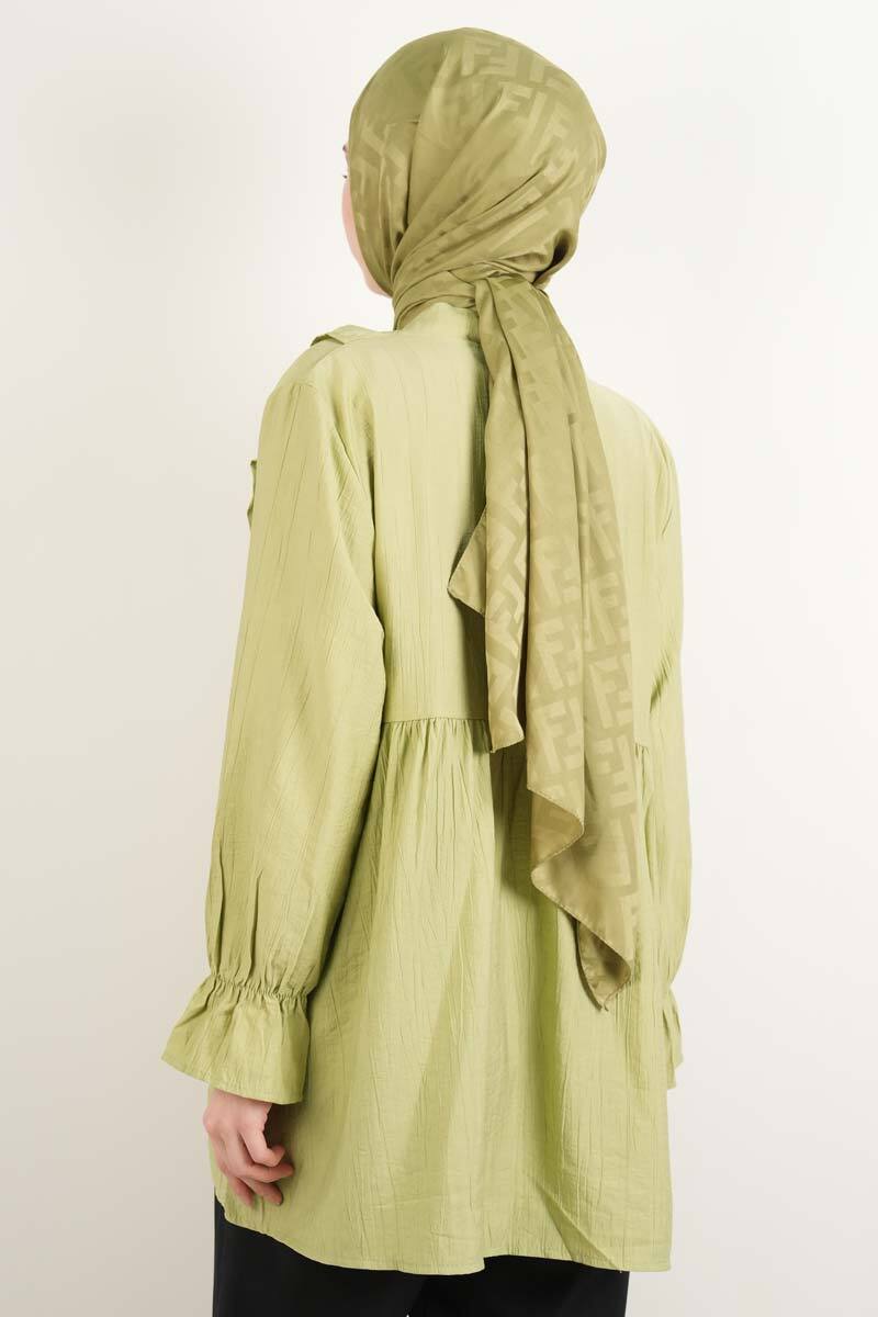 Bayan Kimono Ceket Ön V Fırfırlı Çilek Ceket Fıstık Yeşili - 3