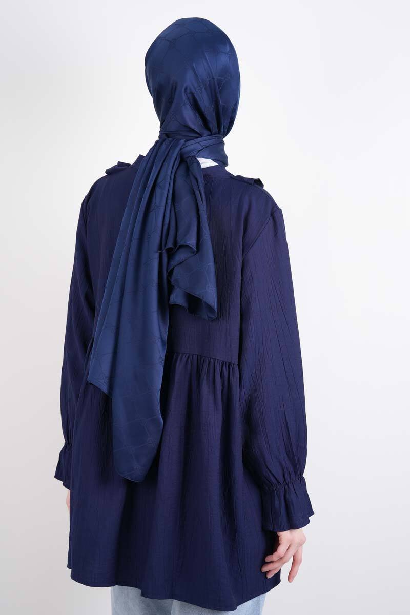 Bayan Kimono Ceket Ön V Fırfırlı Çilek Ceket Lacivert - 3