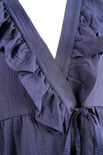 Bayan Kimono Ceket Ön V Fırfırlı Çilek Ceket Lacivert - 4