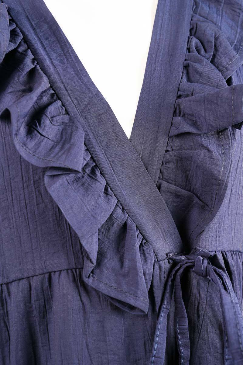 Bayan Kimono Ceket Ön V Fırfırlı Çilek Ceket Lacivert - 4