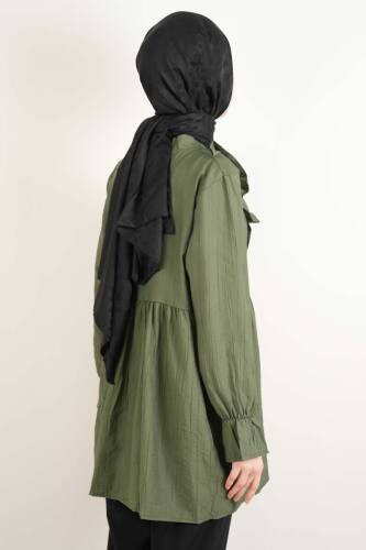 Bayan Kimono Ceket Ön V Fırfırlı Çilek Ceket Yeşil - 2