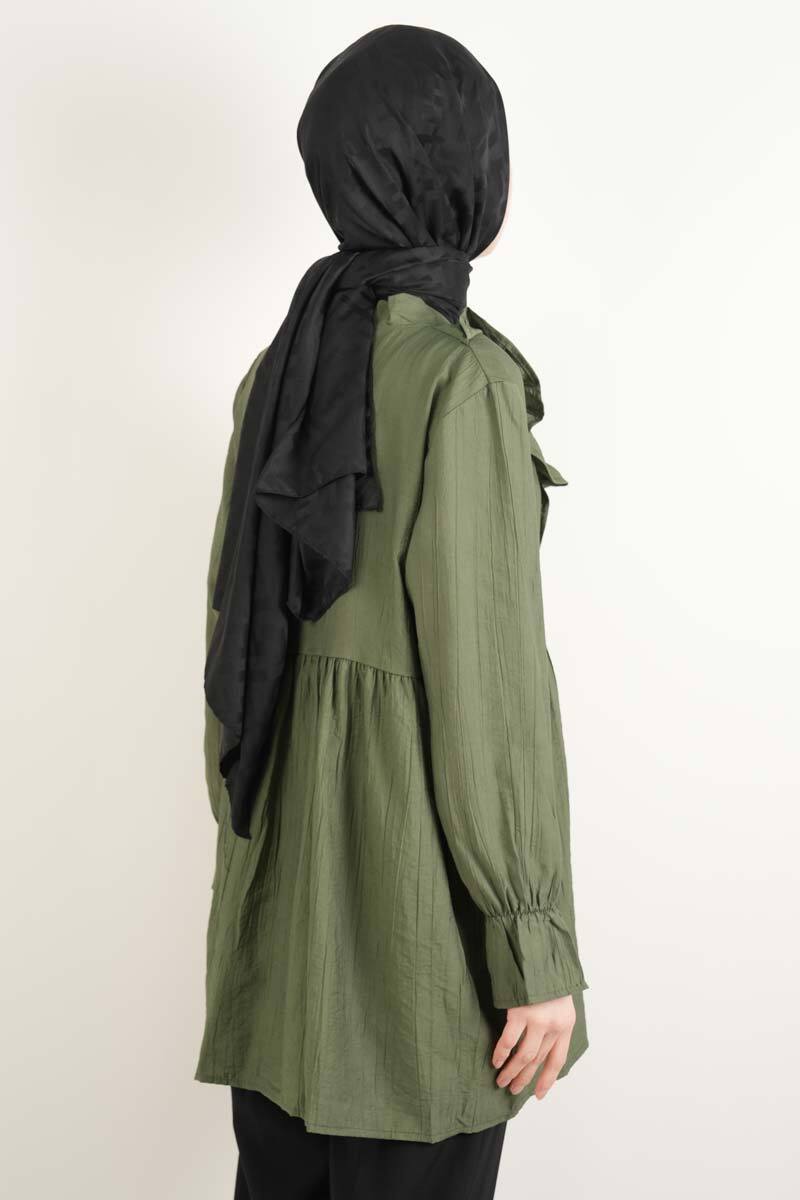 Bayan Kimono Ceket Ön V Fırfırlı Çilek Ceket Yeşil - 2