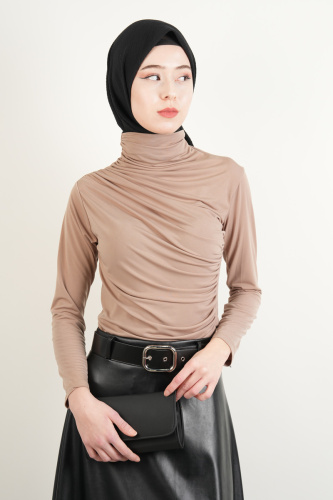 Bayan Kısa Bluz Sandy Bluz Bej 