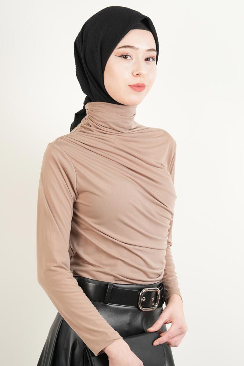 Bayan Kısa Bluz Sandy Bluz Bej - 2