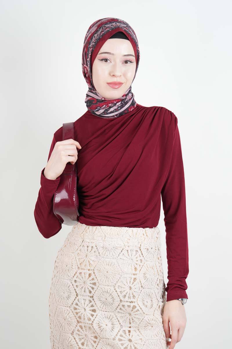 Bayan Kısa Bluz Sandy Bluz Bordo - 2