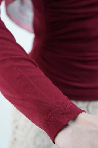 Bayan Kısa Bluz Sandy Bluz Bordo - 4
