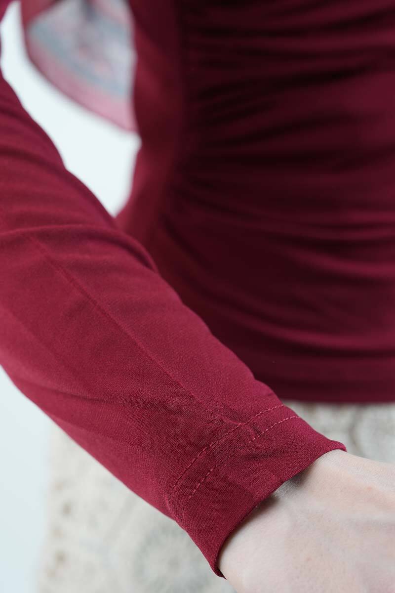 Bayan Kısa Bluz Sandy Bluz Bordo - 4