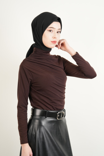 Bayan Kısa Bluz Sandy Bluz Kahverengi - 2