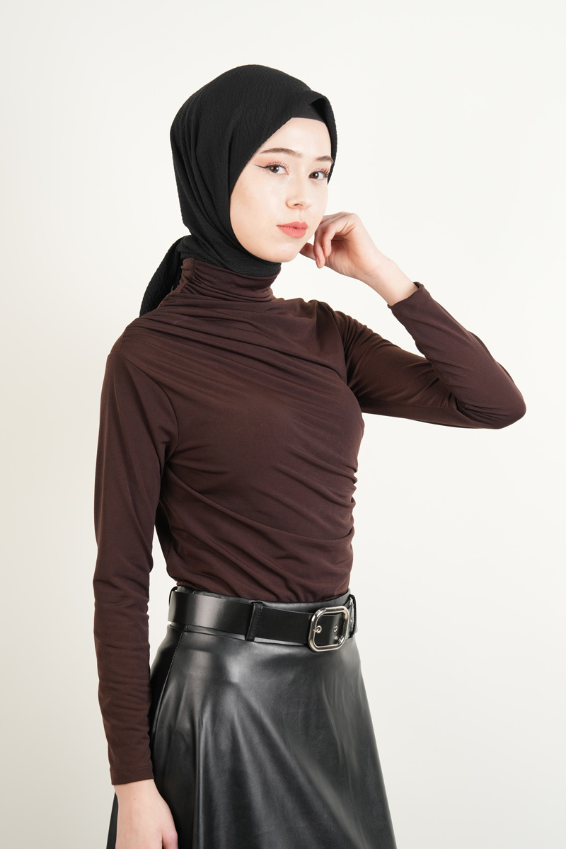Bayan Kısa Bluz Sandy Bluz Kahverengi - 2