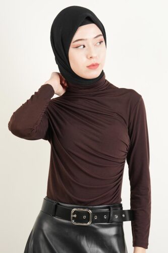 Bayan Kısa Bluz Sandy Bluz Kahverengi - 1