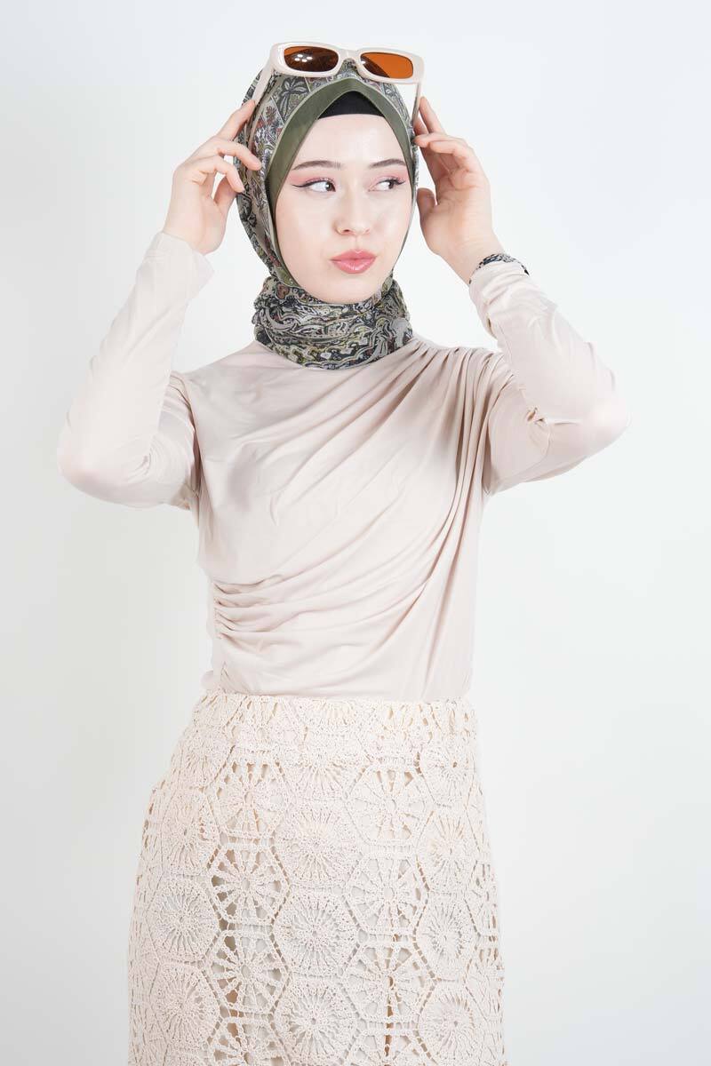 Bayan Kısa Bluz Sandy Bluz Krem - 2