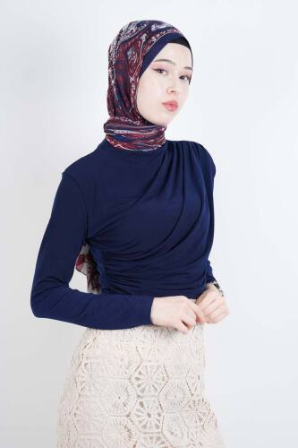Bayan Kısa Bluz Sandy Bluz Lacivert 