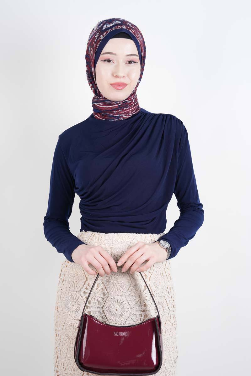 Bayan Kısa Bluz Sandy Bluz Lacivert - 2