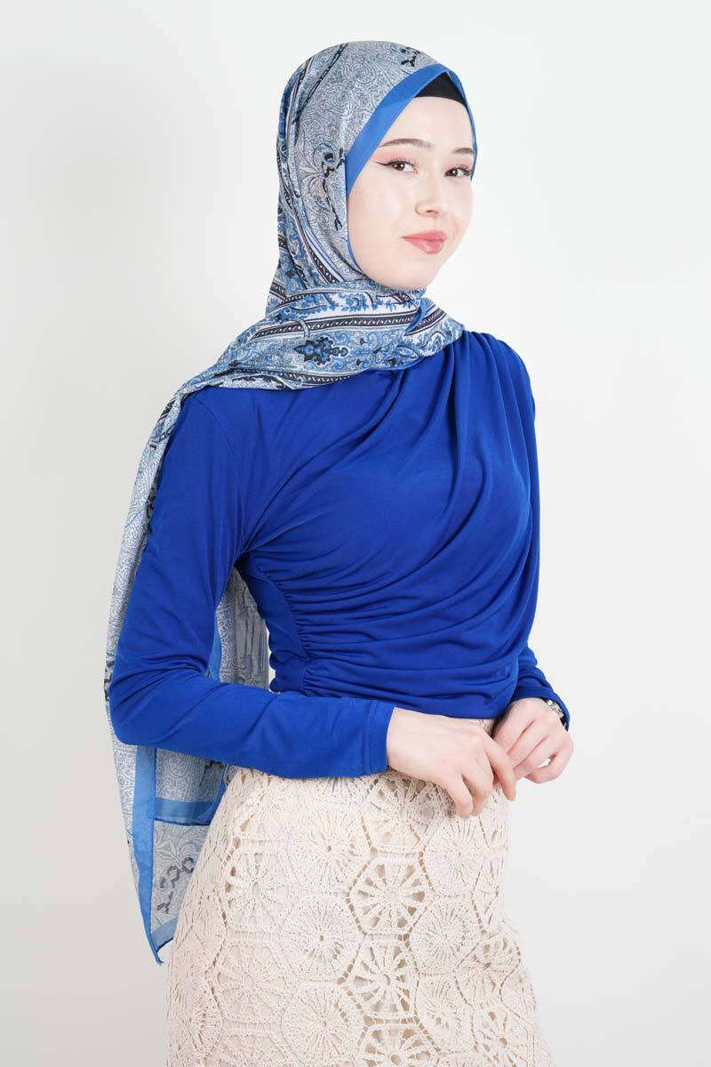 Bayan Kısa Bluz Sandy Bluz Saks Mavisi - 2
