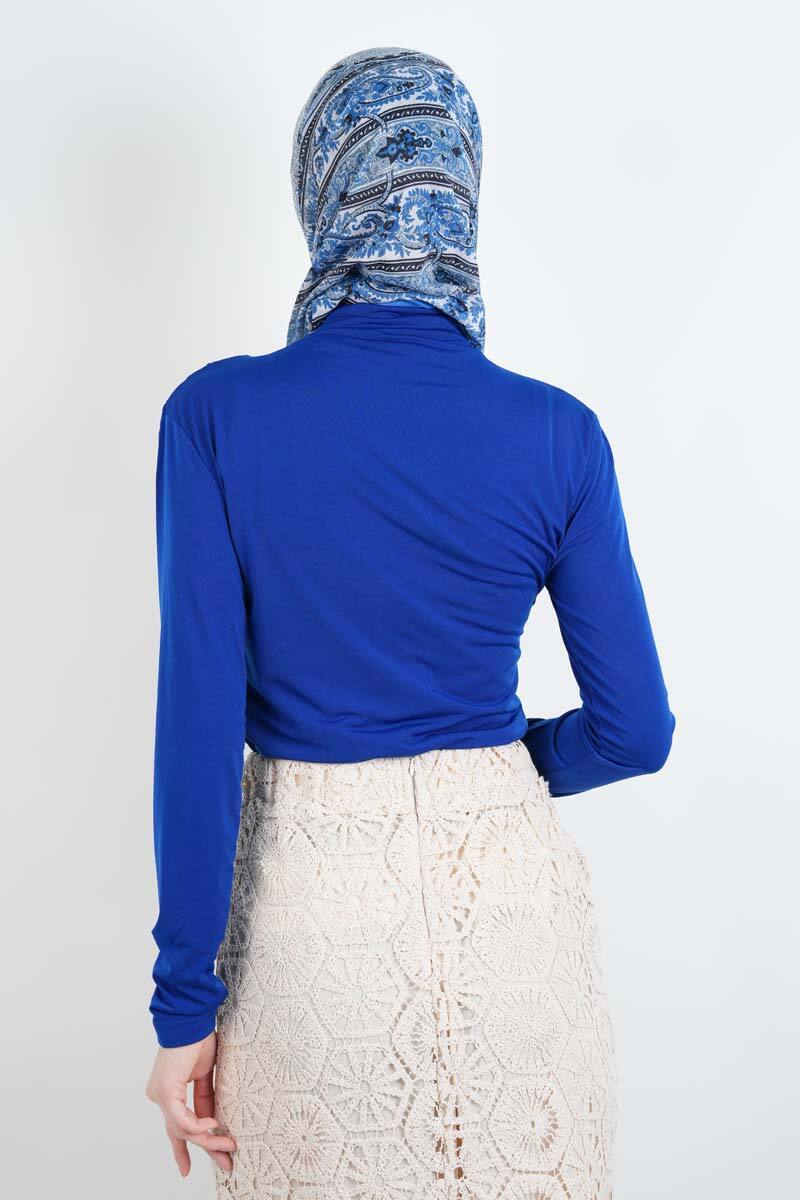 Bayan Kısa Bluz Sandy Bluz Saks Mavisi - 3