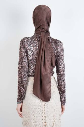 Bayan Kısa Leopar Desenli Sandy Bluz Kahverengi - 3