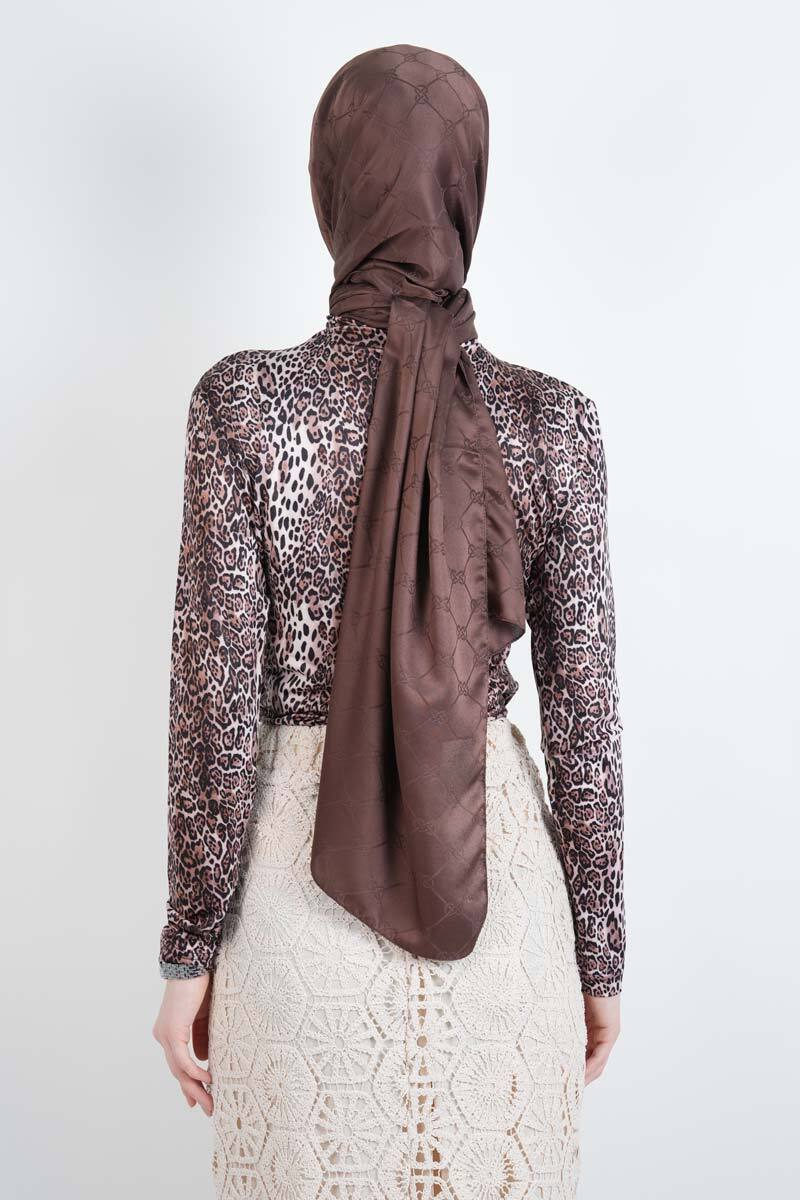 Bayan Kısa Leopar Desenli Sandy Bluz Kahverengi - 3