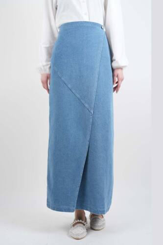 Bayan Kot Etek Ön Çapraz Yandan Bağlamalı Etek Açık Mavi - 03Kız Kulesi Teks